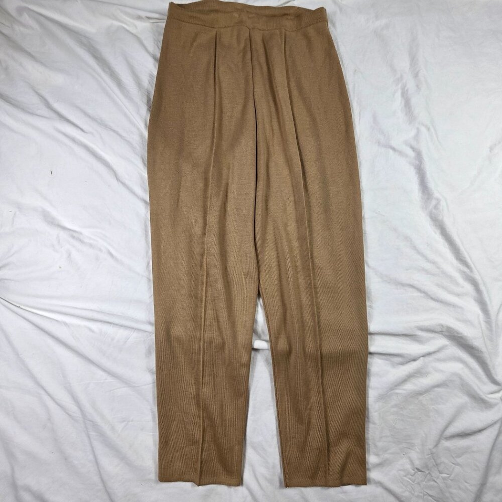 Lecomte Womens XL Tan Pants Lightweight Merino Wool Blend Pleated Made In Italy